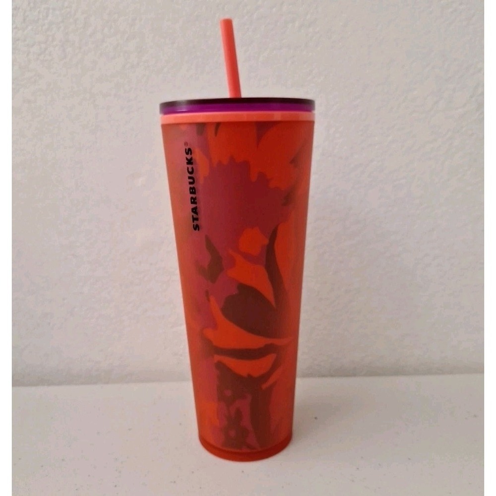 2022 Starbucks Spring Red Floral Soft Touch 24oz Tumbler Venti Cold Cup NEW NWT!